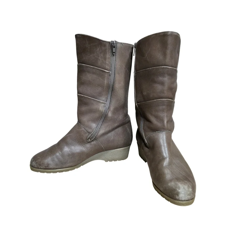 Gotthard Brown‎ Leather Shearling Lined Mid Calf Boots Unisex EU 5.5 H